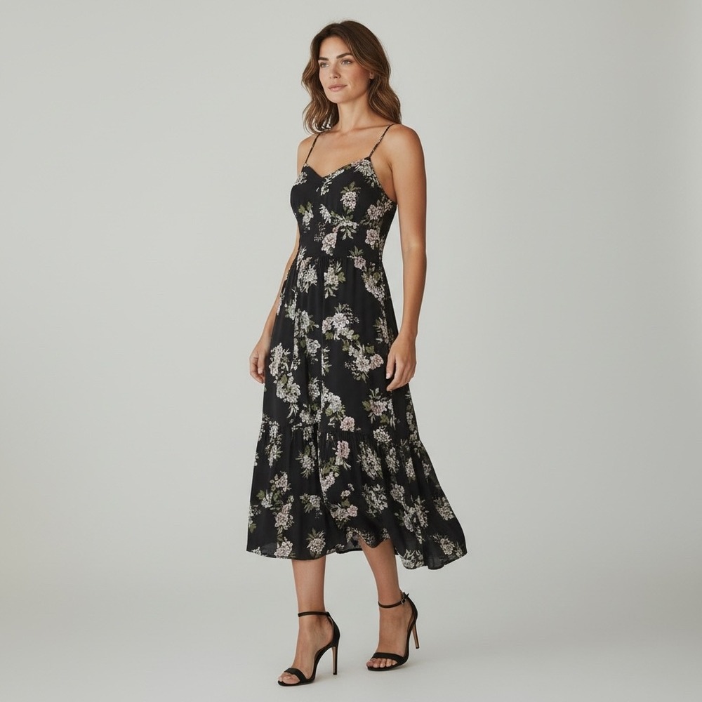 Maurices Large Floral Maxi Dress Navy Smocked Back Boho Vacation